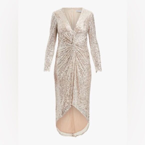 Mac Duggal IEENA Sequined High Low Dress, Rose Gold, NWT, Size 12 - Picture 3 of 16
